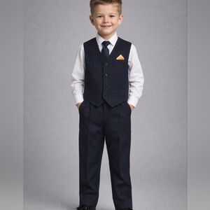 Boys Navy Pinstripe Vest & Trousers sz 12 #1075